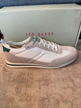 Ted Baker Men's Becks White, Light Gray & Green Low-Top Sneaker
